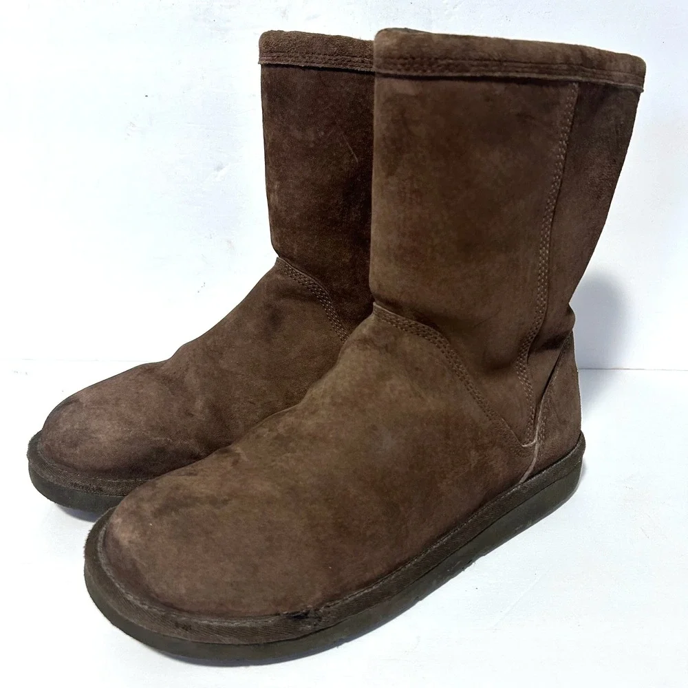 UGG Roslynn Zip Boots Women 9 Brown Suede Sheepskin Mid Calf Winter Cozy